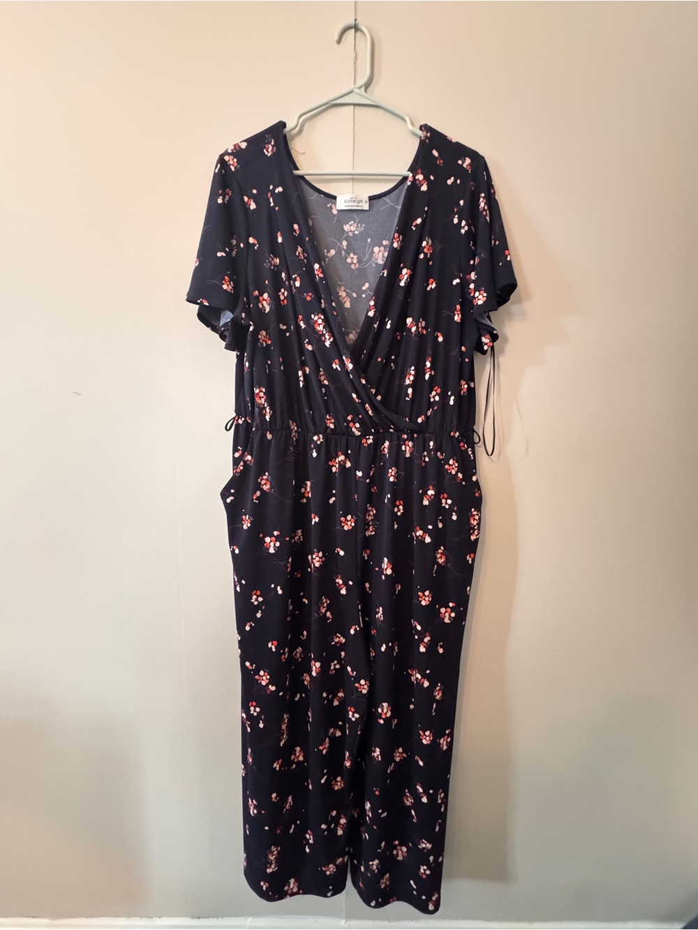 Kaileigh Navy Jumpsuit with Small Pink Floral Print